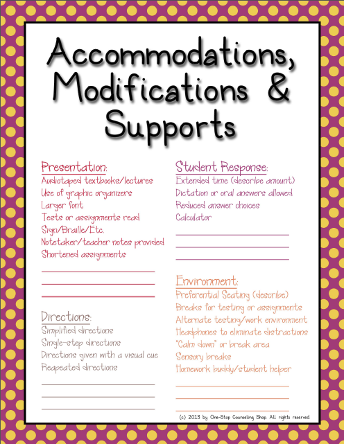 Accommodations Cheat Sheet Warm