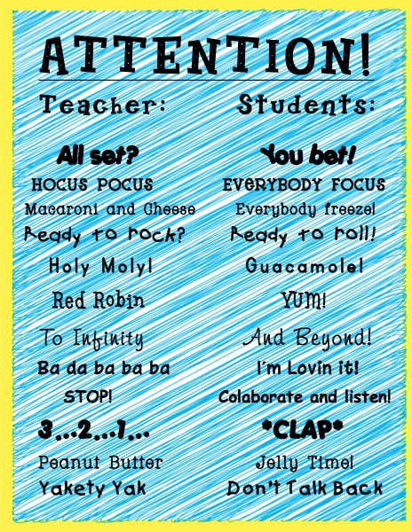 Classroom Transition Chants