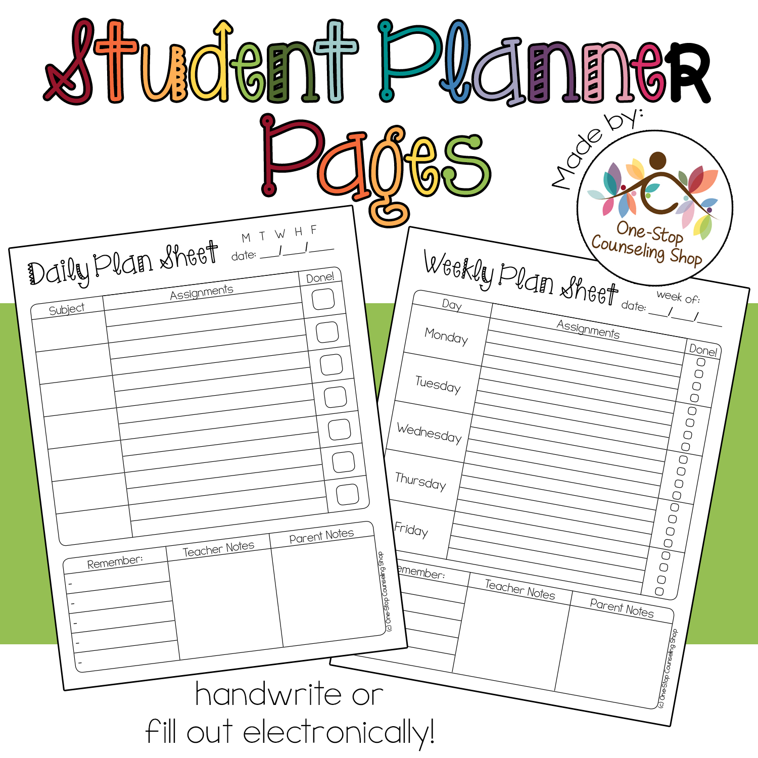 New Product Student Planner Pages One Stop Counseling Shop