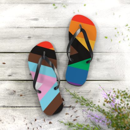 LGBTQIA+ Progress Pride Flag Flip Flops